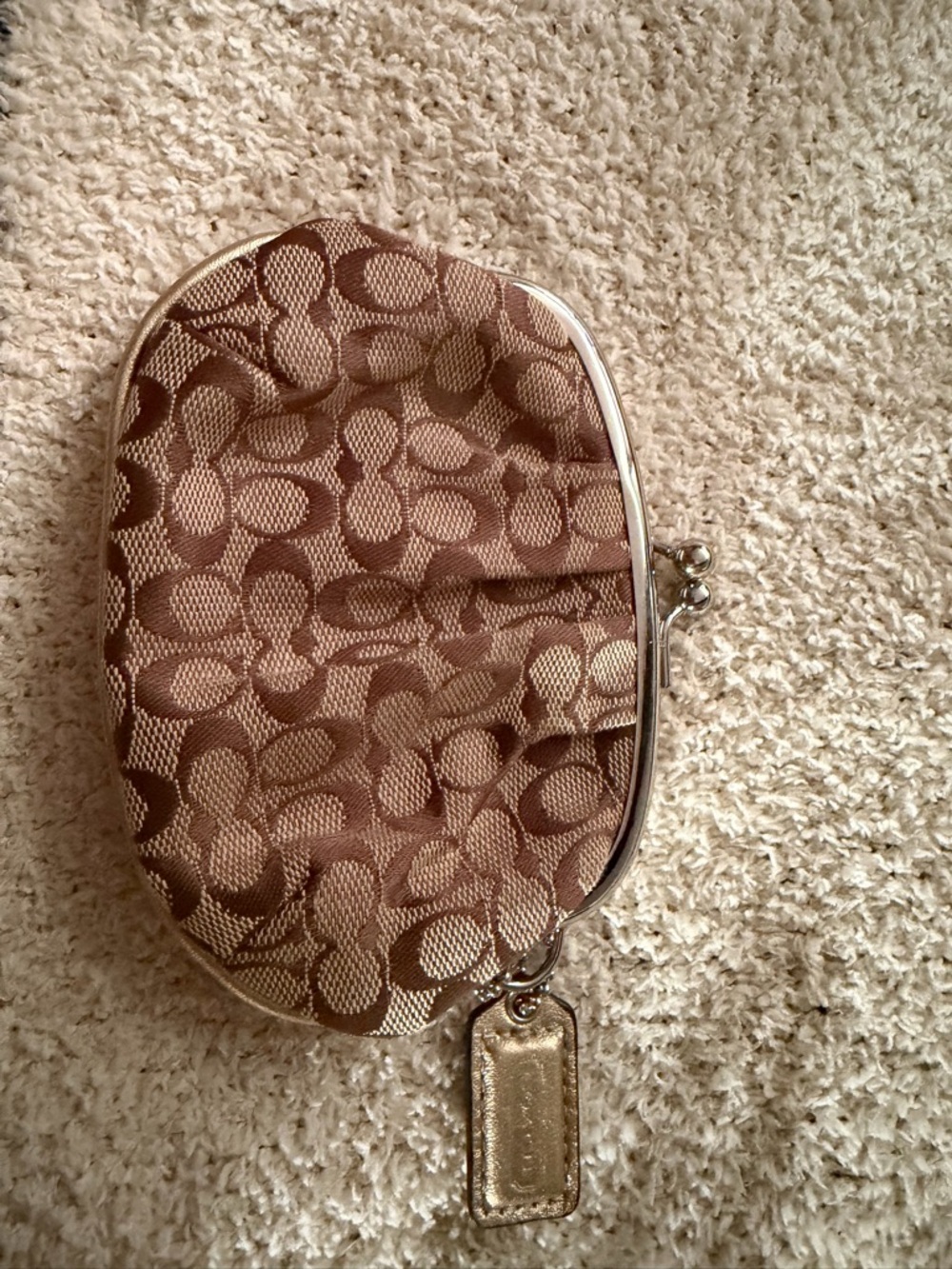 Signature Pattern Brown Women's Coin Purse with Metallic Tag